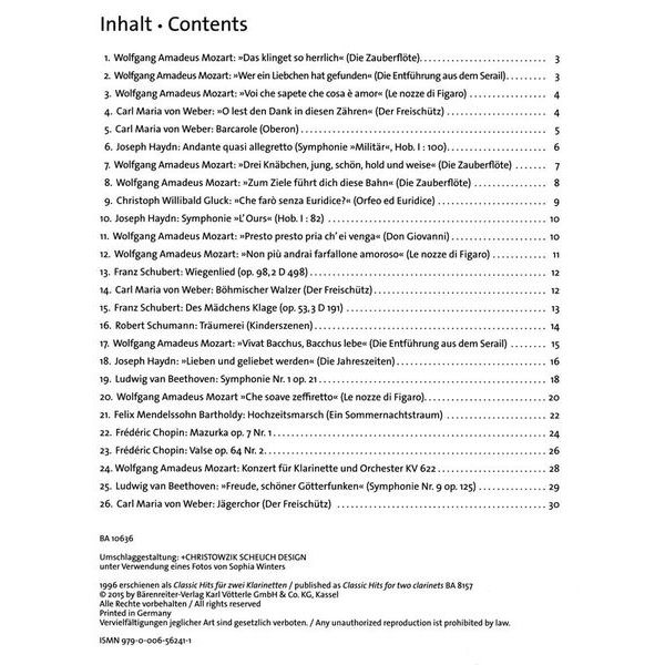 Brenreiter Classic Hits For Two Clarinets