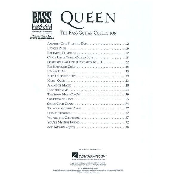 Hal Leonard Queen The Bass Guitar Collect