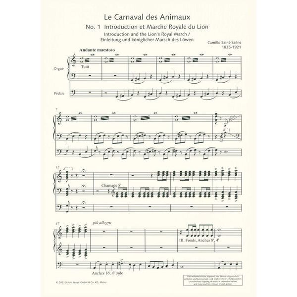 Schott Der Karneval der Tiere Orgel