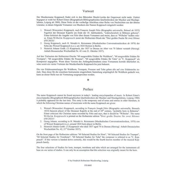 Friedrich Hofmeister Verlag Kopprasch 60 Etüden Tuba 1