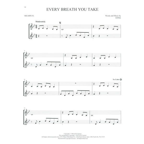 Hal Leonard Pop Classics For Two Trumpets