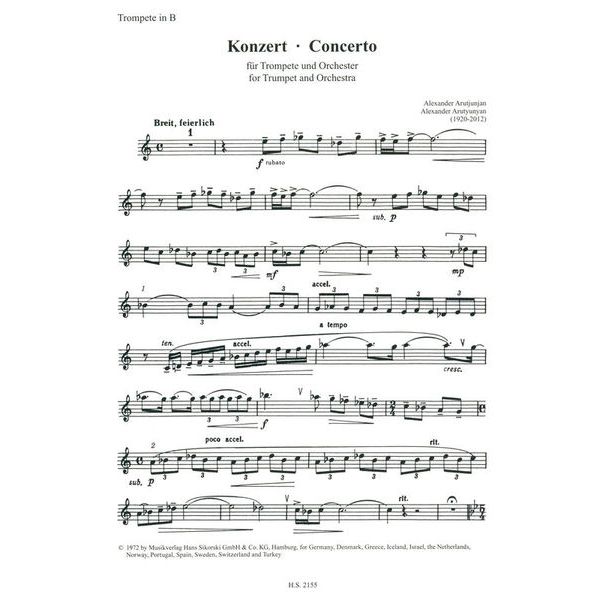 Sikorski Musikverlage Arutjunjan Concerto Trumpet