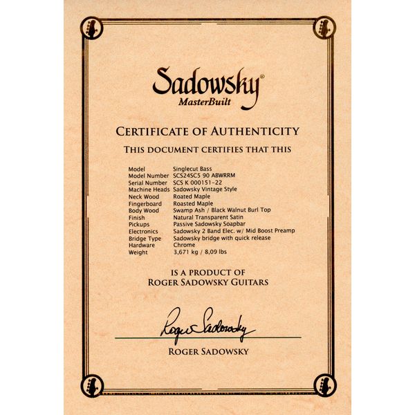 Sadowsky Single Cut 24-5 CS Walnut