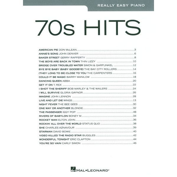 Hal Leonard Really Easy 70's Hits