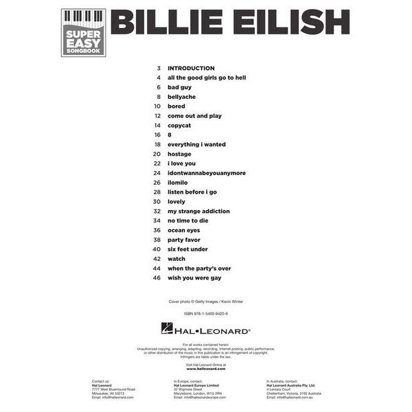 Hal Leonard Billie Eilish Super Easy Piano