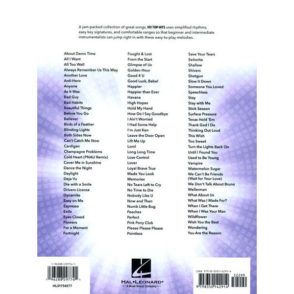 Hal Leonard 101 Top Hits for Clarinet