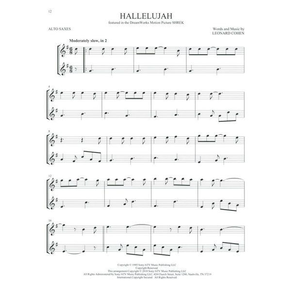 Hal Leonard Movie Songs For Two Saxophones