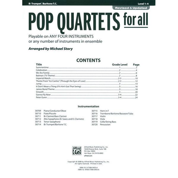 Alfred Music Publishing Pop Quartets For All Trumpet