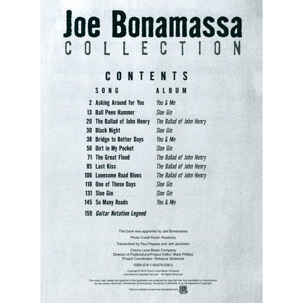 Cherry Lane Music Company Joe Bonamassa Collection