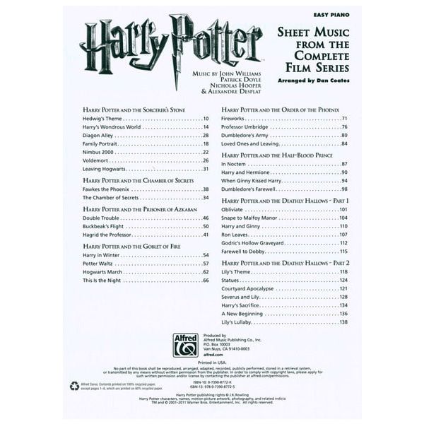 Alfred Music Publishing Harry Potter Easy Piano