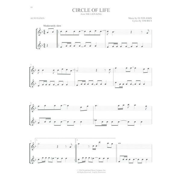 Hal Leonard Disney Songs For Two Alto Sax