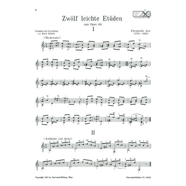 Universal Edition Sor 12 leichte Etüden