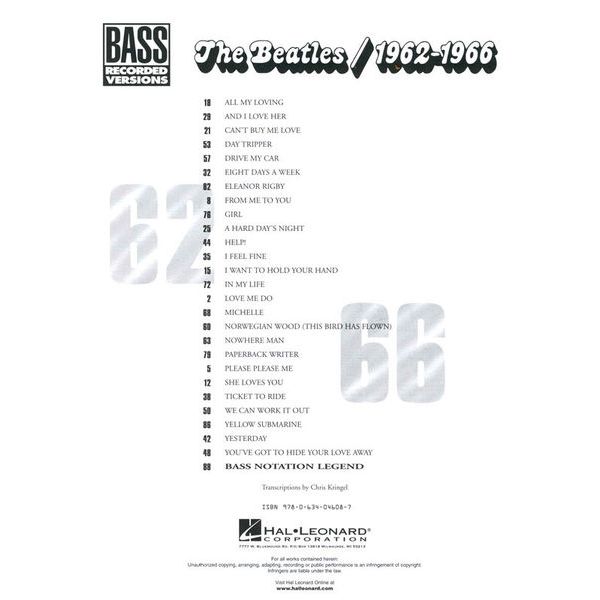 Hal Leonard The Beatles 1962-1966 Bass