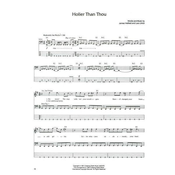 Cherry Lane Music Company Metallica Black Album Bass