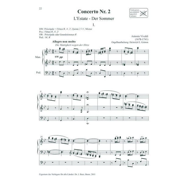 Dr. J. Butz Musikverlag Vivaldi 4 Jahreszeiten Orgel