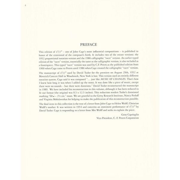 Edition Peters Cage 4'33''