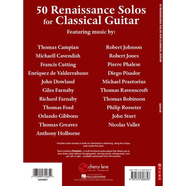 Cherry Lane Music Company 50 Renaissance Solos Guitar