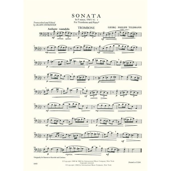International Music Company Telemann Sonate F-Moll Posaune