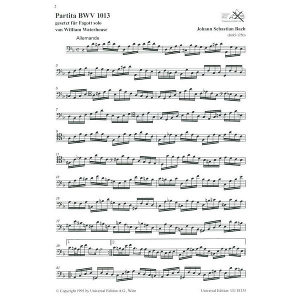 Universal Edition Bach Partita BWV 1013 Bassoon