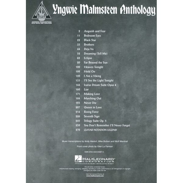 Hal Leonard Yngwie Malmsteen Anthology