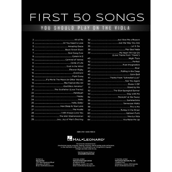 Hal Leonard First 50 Songs Viola