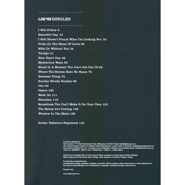 Wise Publications U2 18 Singles