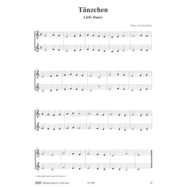 Hage Musikverlag 100 Leichte Duette Klarinette