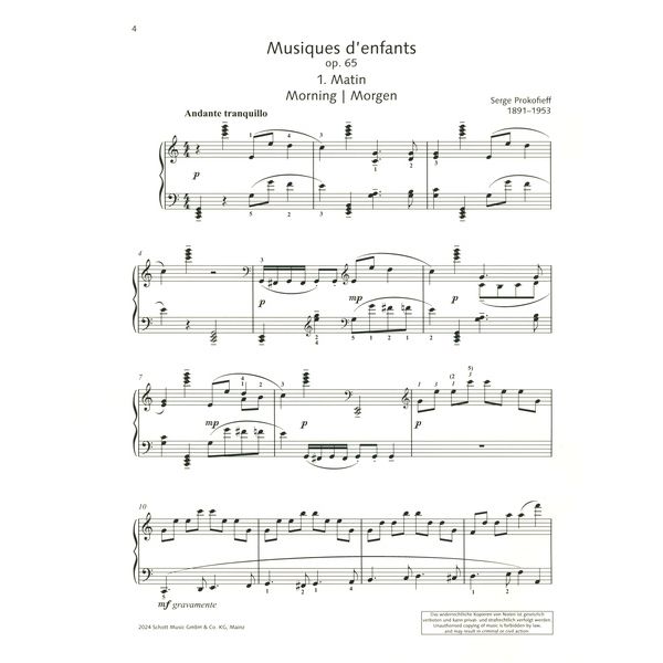 Schott Prokofjew Musique d'enfants