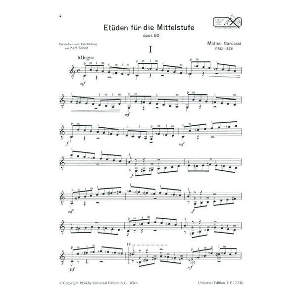 Universal Edition Carcassi Ausgewhlte Etüden