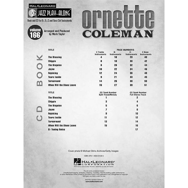 Hal Leonard Jazz Play-Along O. Coleman