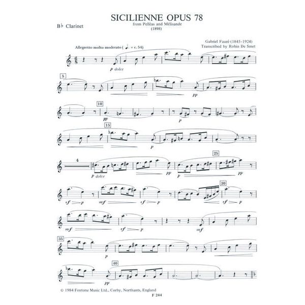 Fentone Music Fauré Sicilienne Clarinet