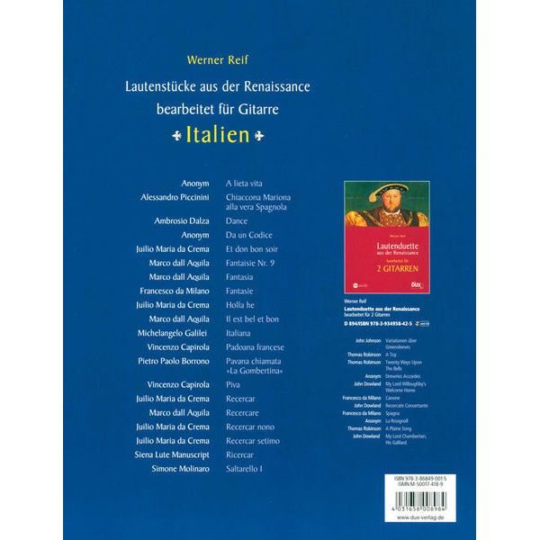 Edition Dux Lautenstücke Renaissance Ita