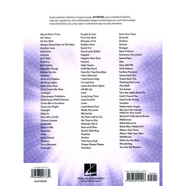 Hal Leonard 101 Top Hits for Flute