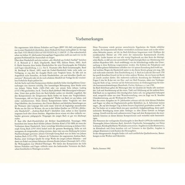 Breitkopf & Hrtel Bach Acht Prludien und Fugen