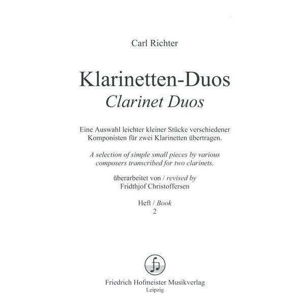 Friedrich Hofmeister Verlag Richter Clarinet Duos 2