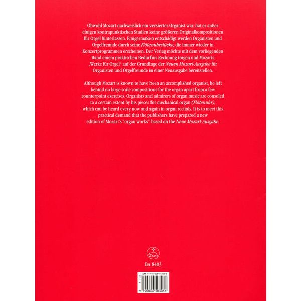 Brenreiter Mozart Werke for Orgel