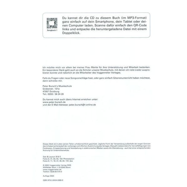 Voggenreiter  P.Bursch's Songbuch Für Git 1