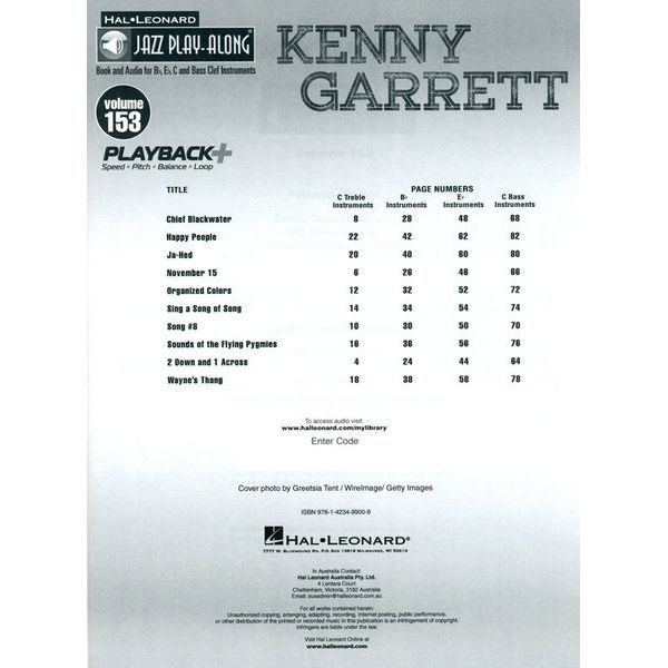 Hal Leonard Jazz Play-Along Kenny Garrett