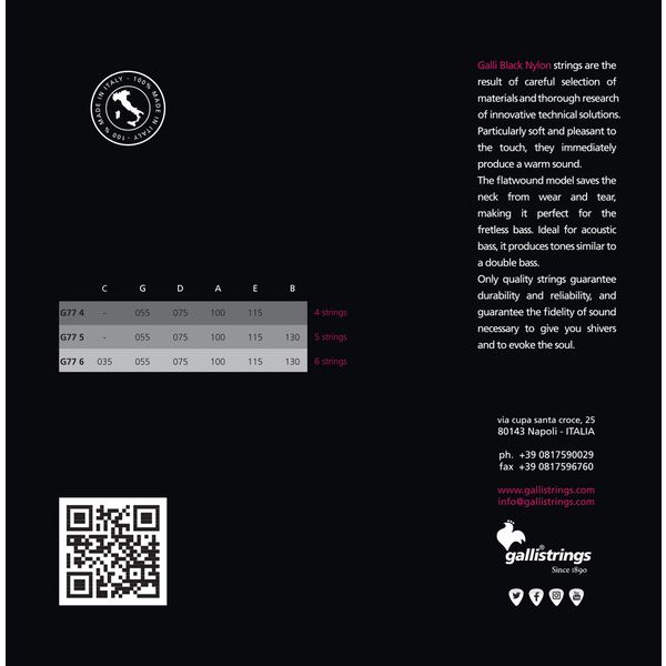 Galli Strings G77-6 Black Nylon Bass Strings