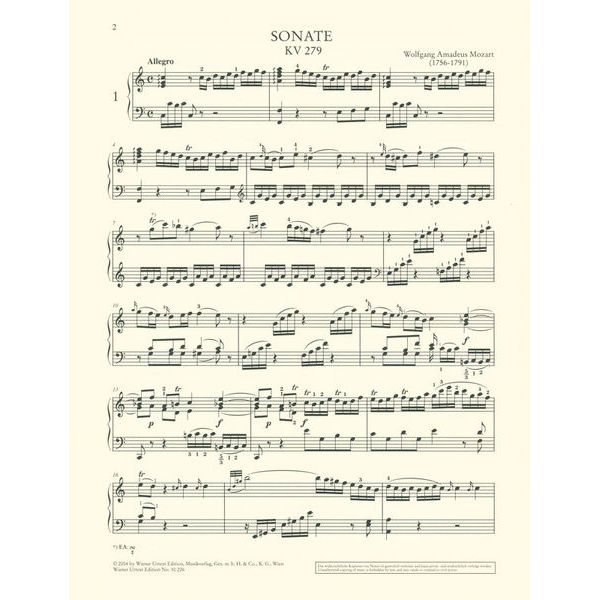Wiener Urtext Edition Mozart Klaviersonaten 1