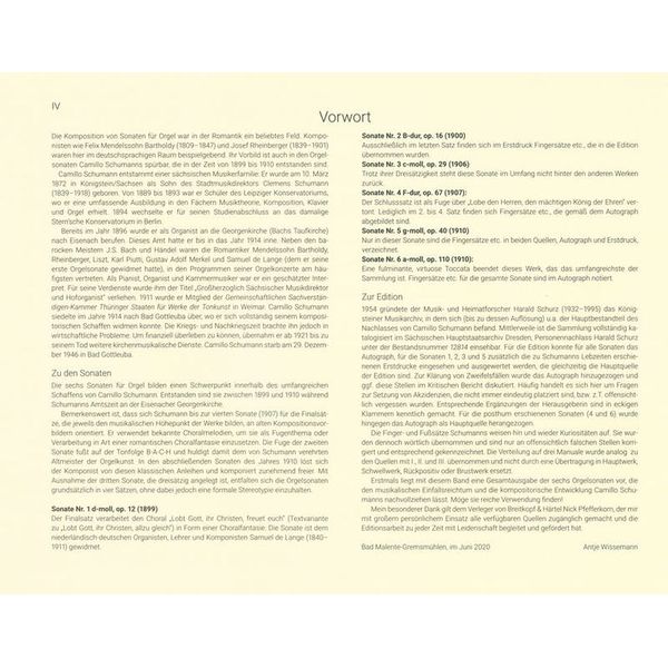 Breitkopf & Hrtel Camillo Schumann Orgelsonaten