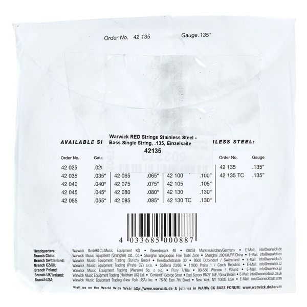 Warwick 42135 Red Strings Single 135