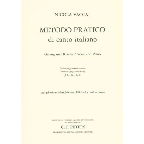 Edition Peters Vaccai Metodo Canto Medium