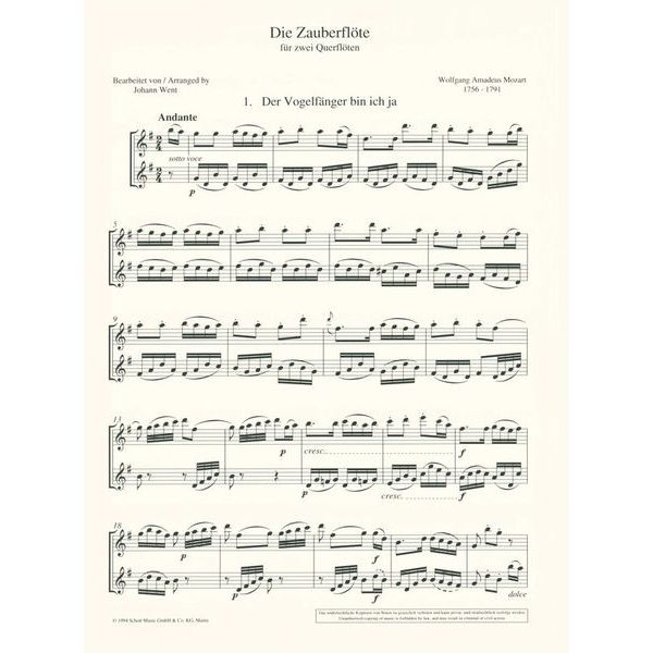 Schott Zauberflöte 2 Querflöten