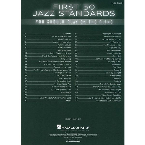 Hal Leonard First 50 Jazz Standards You