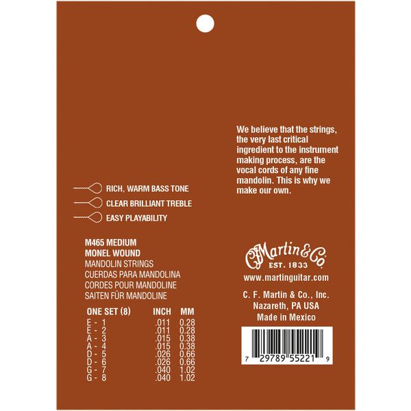 Martin Guitar M465 Mandoline Medium Monel