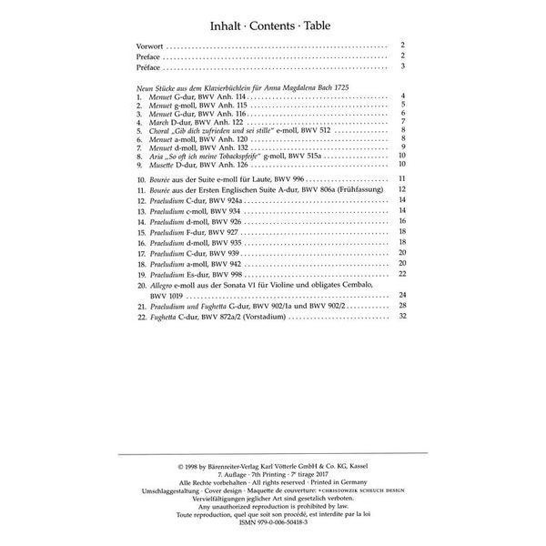 Brenreiter Bach Leichte Klavierstücke