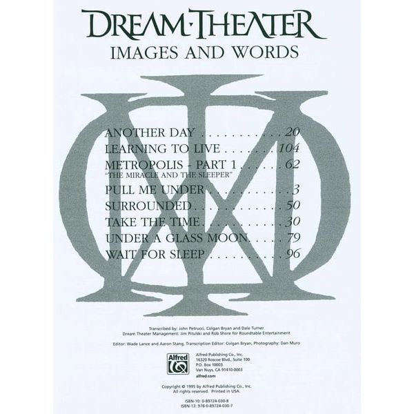 Alfred Music Publishing Dream Theater Images And Words
