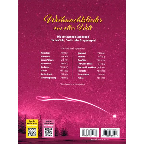 Holzschuh Verlag Weihnachtslieder Klarinette