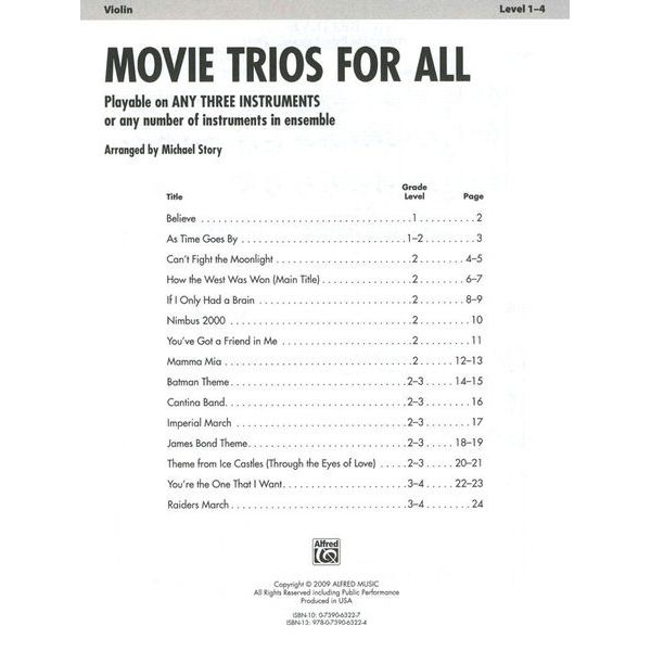 Alfred Music Publishing Movie Trios For All Violin
